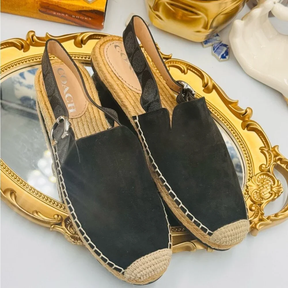 🆕 COACH 🧿 NWOT Black Suede Candice Espadrille - Size US 6